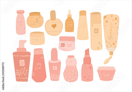 set of cosmetic products hand drawing