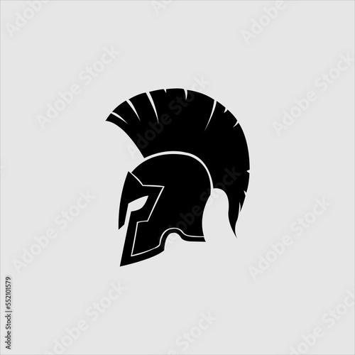shield and helmet of the Spartan warrior symbol, emblem. Spartan helmet logo, vector illustration of spartan shield and helm, Spartan Greek gladiator helmet armor flat vector icon