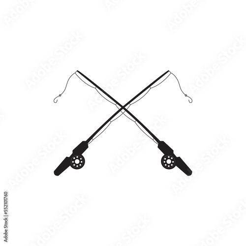 Spin fishing. Rod spinning. Fishing equipment. Fishing tools and hook. Set of tackle, fish, rod, sport, equipment, bait. Fishing emblems, labels and logo. Active Leisure on Nature.