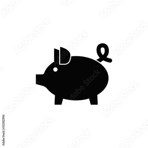 Piggy bank icon in black flat glyph, filled style isolated on white background