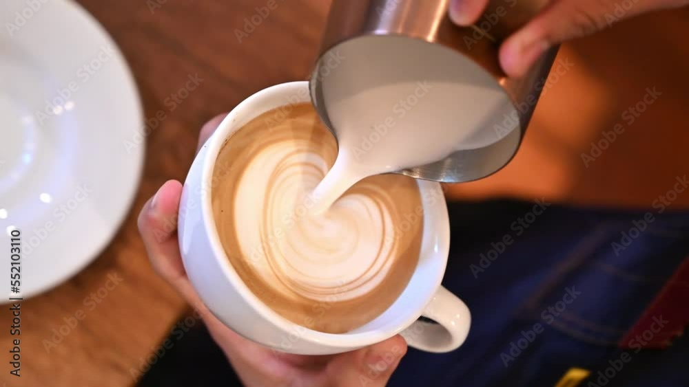 Professional Barista Pour fresh milk Create image on coffee latte art