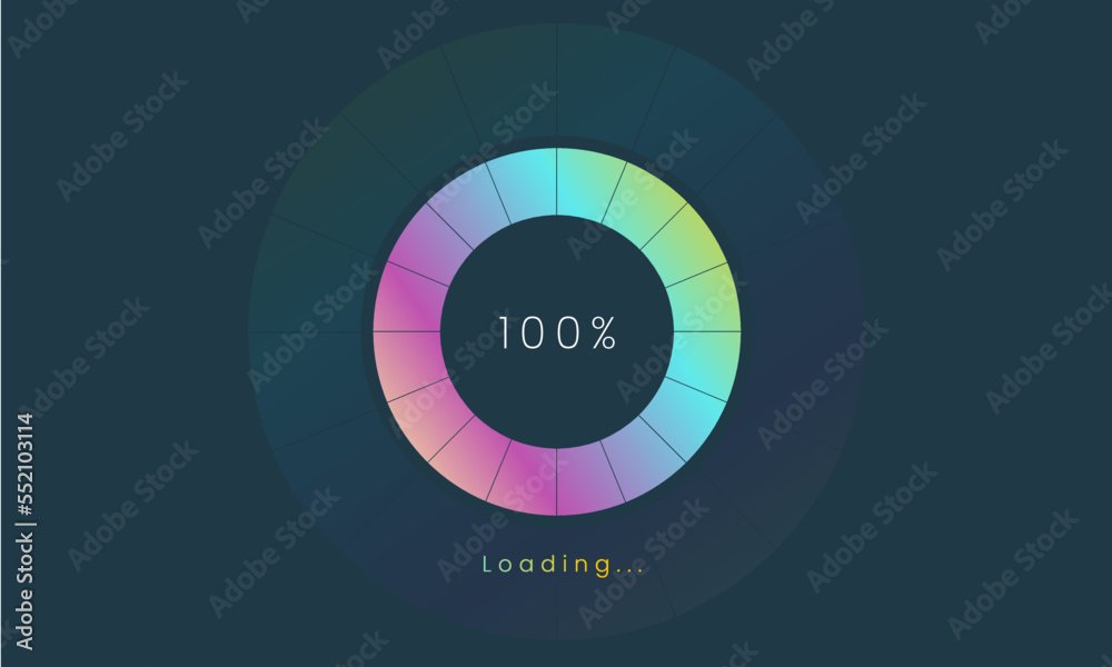 100 percent loading user interface, A Futuristic loading icon, colorful ...