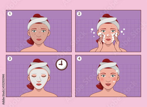 Woman with blemish Dark spots on the face And the brightness of the face. cleaning and care her face with various actions, facial, treatment, beauty, healthy, hygiene, lifestyle, set