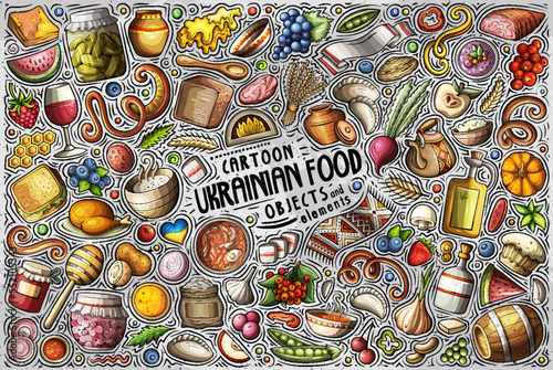 Set of Ukrainian cuisine symbols, items and objects