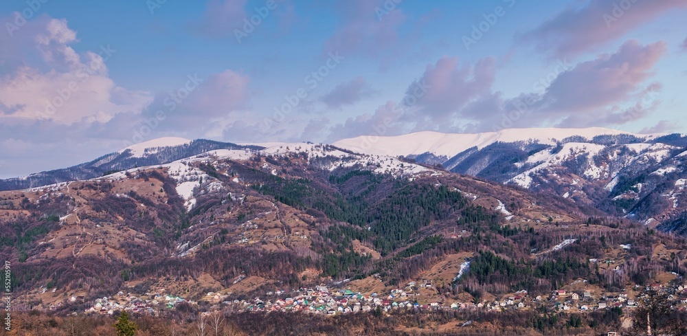 Residential Village Houses on the Slope of the Carpathian Mountains.