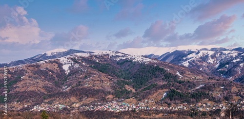 Residential Village Houses on the Slope of the Carpathian Mountains.