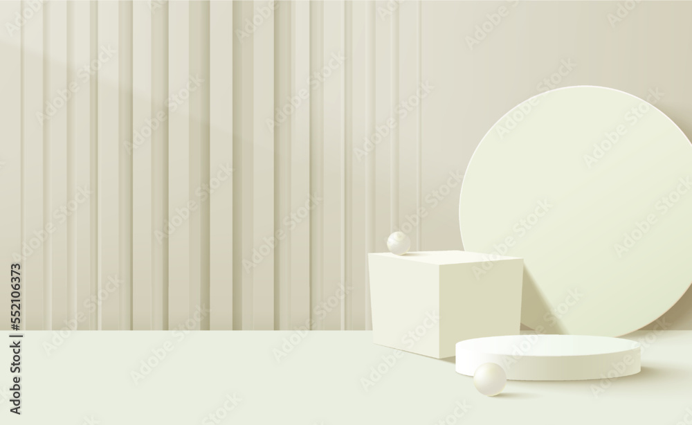 Abstract 3d white cylinder pedestal podium with pastel wall scene and circle backdrop, scene for advertising Abstract 3d white cylinder pedestal podium with pastel wall scene and circle backdrop, scene for advertising