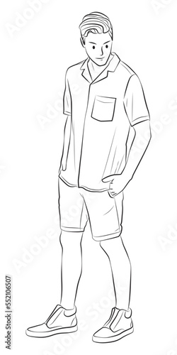 full length man with casual fashion outline character cartoon illustration