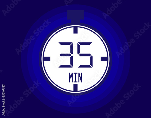 35 minutes stopwatch vector icon. Stopwatch icon in clock style. Timer for schedules and appointments on blue background