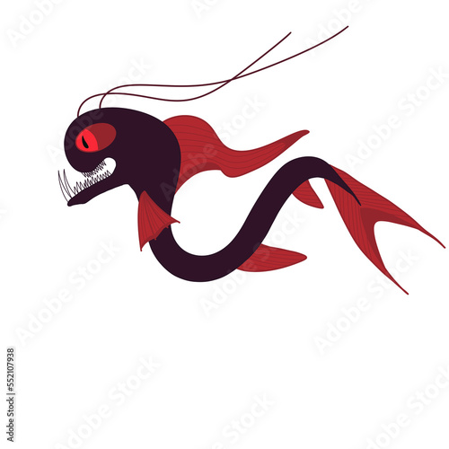 abstract cute sabertooth fish deep sea monster  isolate png file.