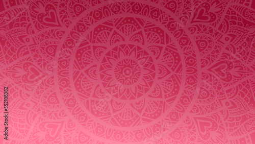 Viva magenta color of the year. Magenta gradient wallpaper with mandala pattern. Trendy vector background for yoga, meditation poster.
