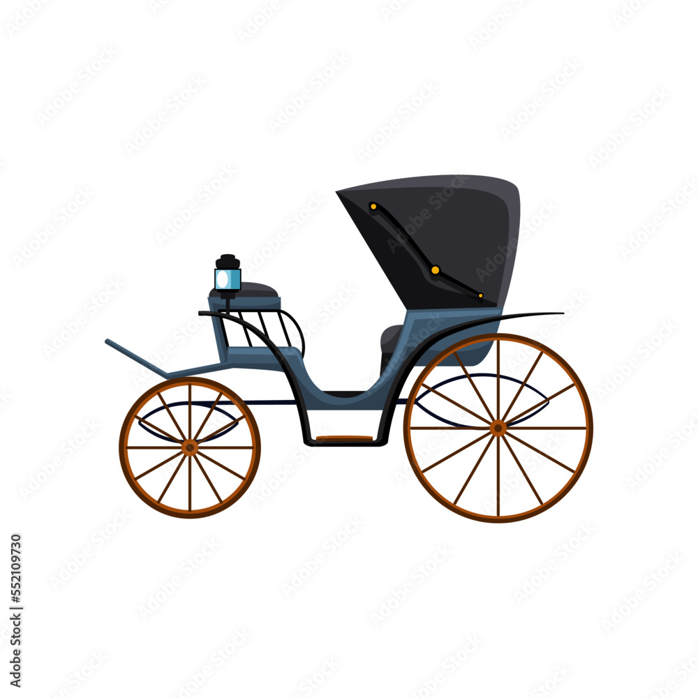 Retro carriage for royals without horses vector illustration. Drawing of vintage cart for king, queen or princess on white background. Antique, transportation, history concept