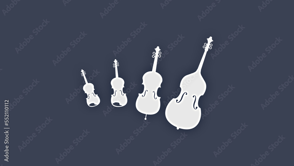 Strings Violin Viola Cello Bass - Traditional instruments of the orchestra Strings Violin Viola Cello Bass - Traditional instruments of the orchestra