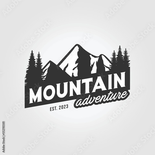 badge mountain logo with pines tree vector design illustration