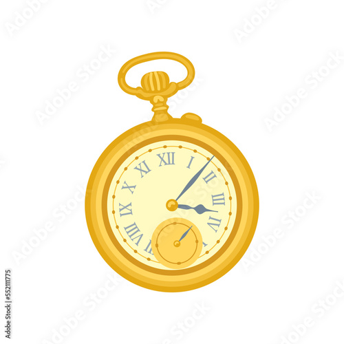 Vintage gold pocket watch vector illustration. Cartoon drawing of antique or old-fashioned accessory isolated on white background. Vintage, luxury concept