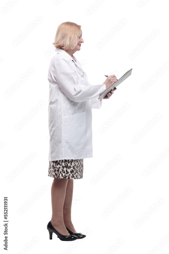 full-length. female doctor with clipboard. isolated on a white full-length. female doctor with clipboard. isolated on a white