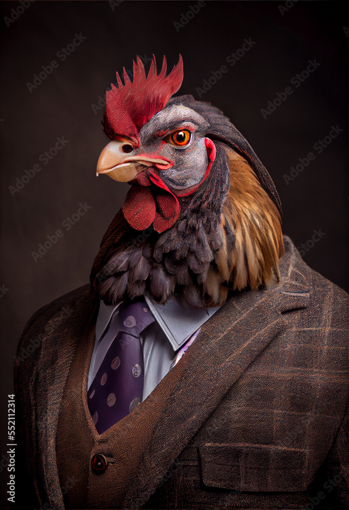 Respectable Rooster Wearing Suit and Tie. Generative AI