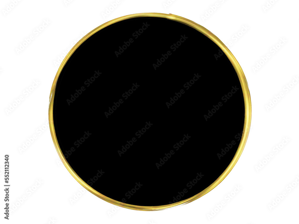 Gold circle frame with black background, isolated object with transparent background, luxury and minimal design element Gold circle frame with black background, isolated object with transparent background, luxury and minimal design element