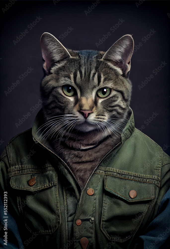 Cat in denim jacket top