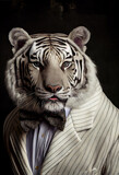 White Tiger Wearing Light Linen Suit. Generative AI