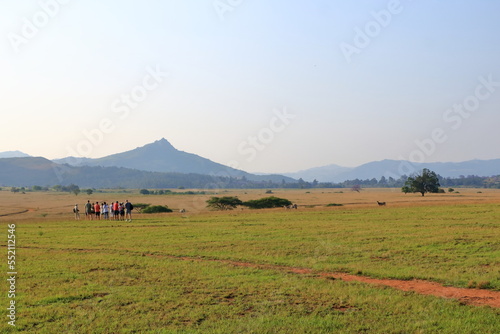 October 02 2022 - Mlilwane, Swaziland, Eswatini: a guide shows the tourists the wildlife sanctuary