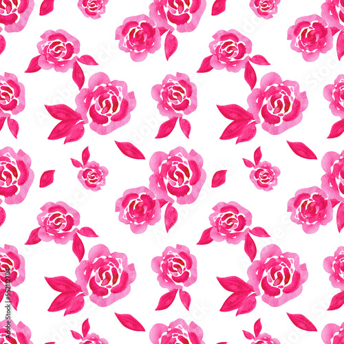 Hand painting abstract watercolor floral seamless pattern. Trendy pink magenta color of the year.