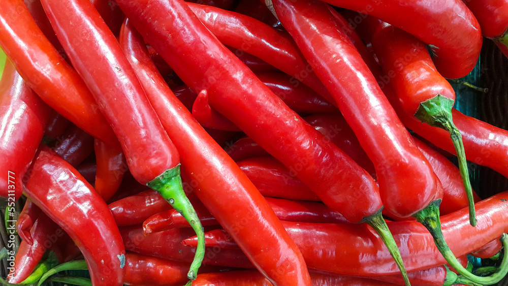 red hot chili peppers, Fresh red chili peppers are sold in department stores.
