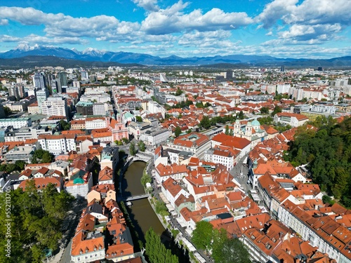  Ljubljana city centre Slovenia drone aerial view sunny summers day