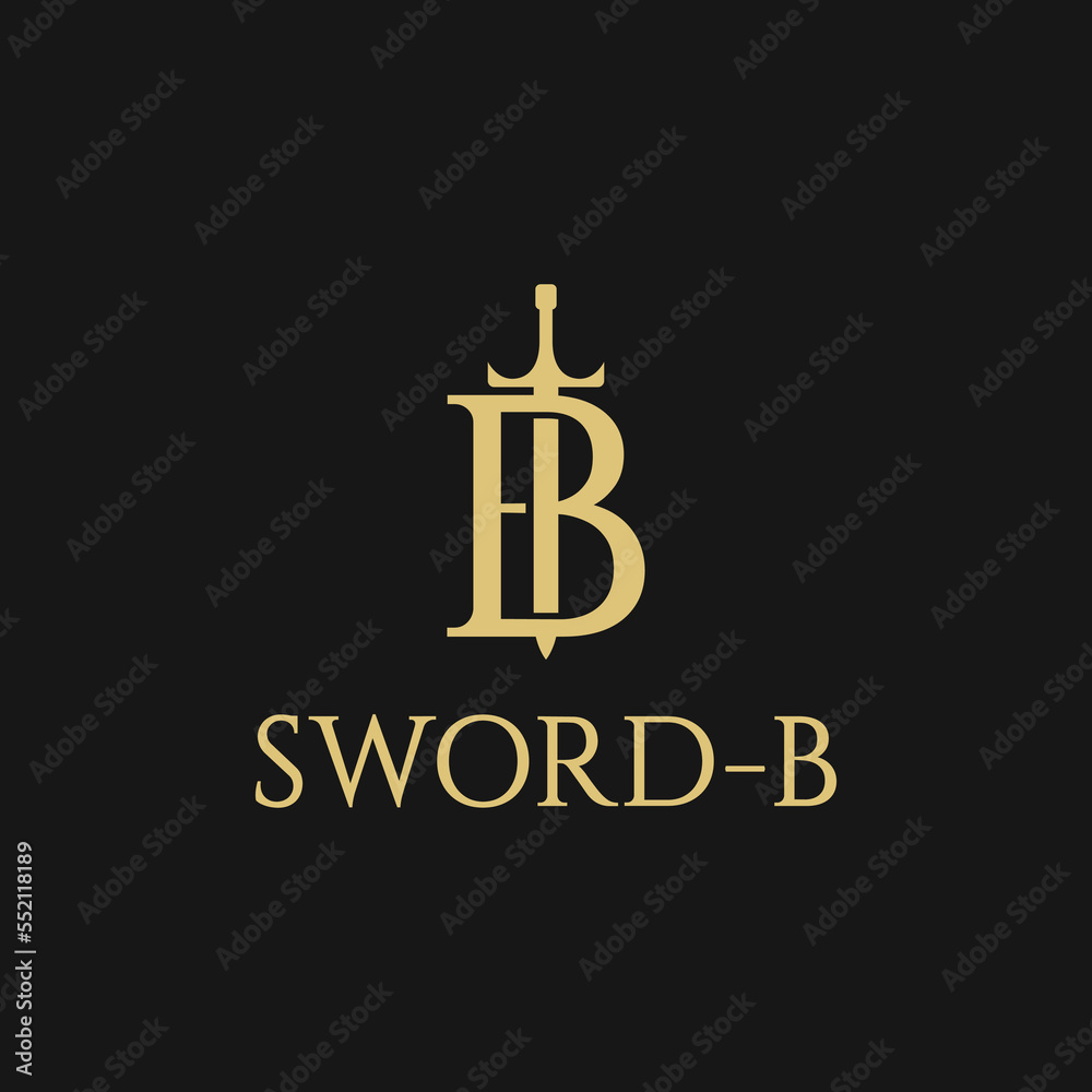 Obraz premium Abstract initial letter B and sword combination, flat design logo template, vector illustration