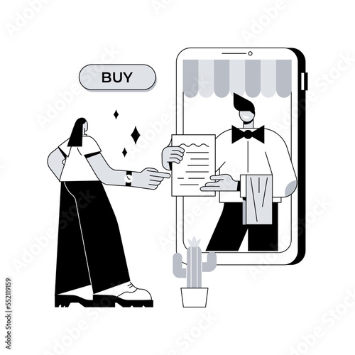 Online order abstract concept vector illustration. Online food ordering, digital restaurant menu, eat at home app, no human contact delivery service, buying goods on internet abstract metaphor.