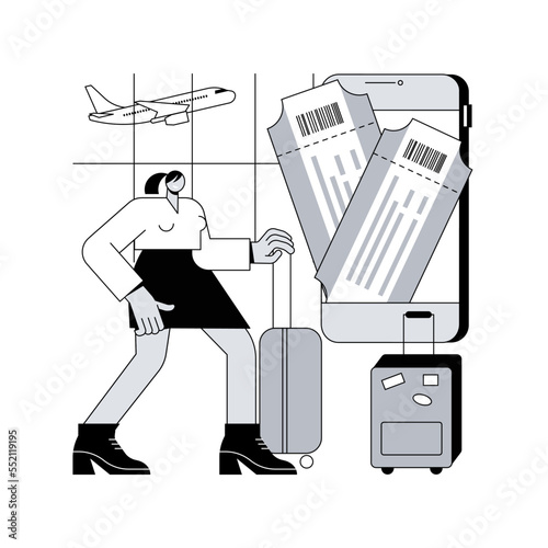 Buying tickets online abstract concept vector illustration. Online booking mobile application, e-Commerce shopping, internet purchase, buying tickets in advance on website abstract metaphor.