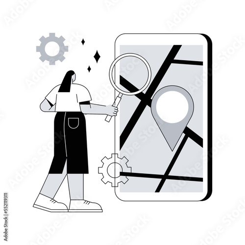 Mobile tracking soft abstract concept vector illustration. Monitoring software, navigation mobile app, gps tracking application, anti-theft soft, kids parental control, spy tool abstract metaphor.