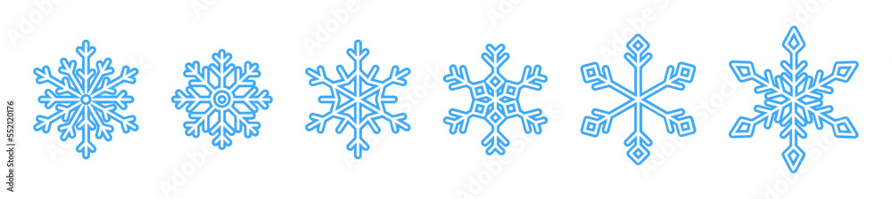 Isolated Winter Snowflakes Simple Thin Outline Icon Set Illustration Decoration For Christmas Season