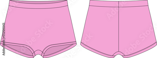 Blank girls knickers technical sketch. Pink color. Lady lingerie. Female underpants.