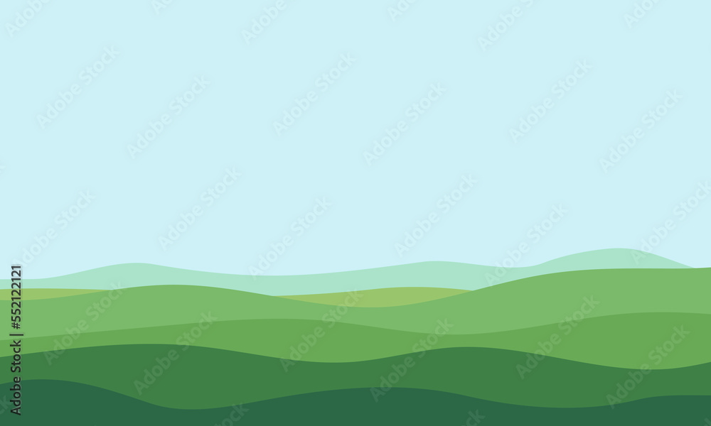 Abstract minimal green fields landscape illustration background