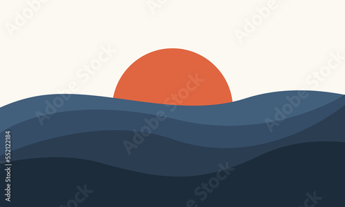 Abstract minimal modern landscape sunset illustration background