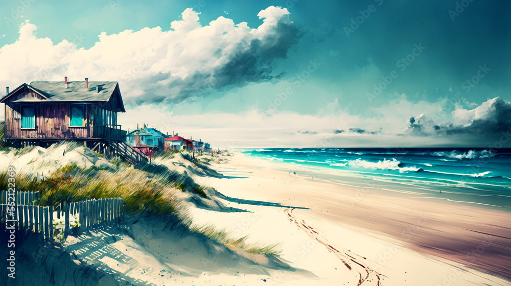Abstract art. Colorful painting art of a beach life scene. Background illustration. Generative AI. Abstract art. Colorful painting art of a beach life scene. Background illustration. Generative AI.