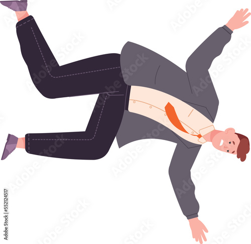 Falling man in suit. Work failure. Business risk