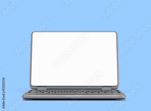 Front presentation new modern laptop with white empty screan 3d render on blue