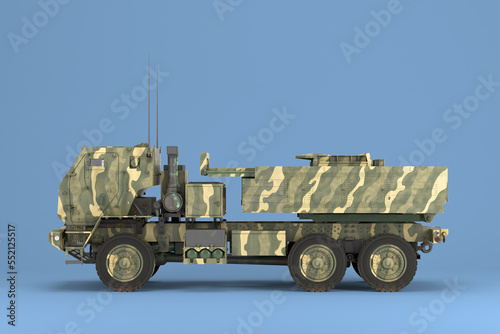3d render mlrs himars High Mobility Artillery Rocket System land leases for ukraine on blue photo