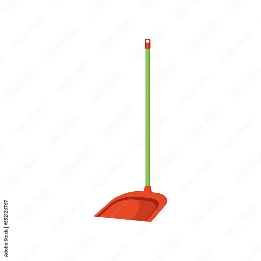 Cartoon scoop with long handle isolated on white. Cleaning tools for housework. Vector illustration of plastic housekeeping equipment. Cleanup, service, hygiene concept Cartoon scoop with long handle isolated on white. Cleaning tools for housework. Vector illustration of plastic housekeeping equipment. Cleanup, service, hygiene concept