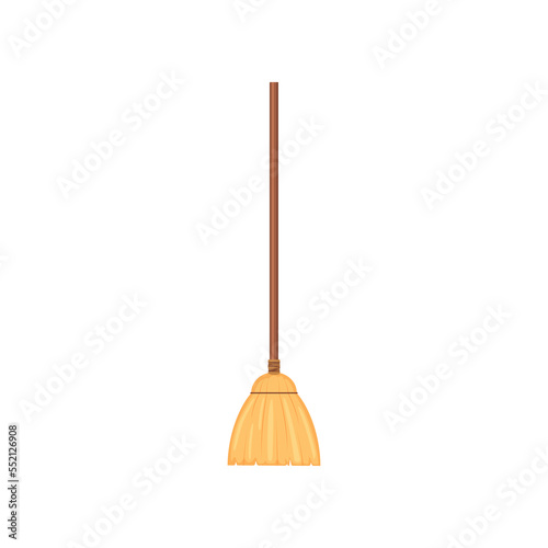 Cartoon broom isolated on white. Cleaning tools for housework. Vector illustration of plastic housekeeping equipment. Cleanup, service, hygiene concept