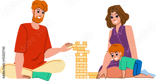 family playing vector. fun father, mother child, home man woman, together son children family playing character. people flat cartoon illustration