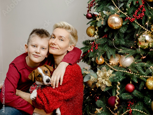 family together pet jack russell christmas card
