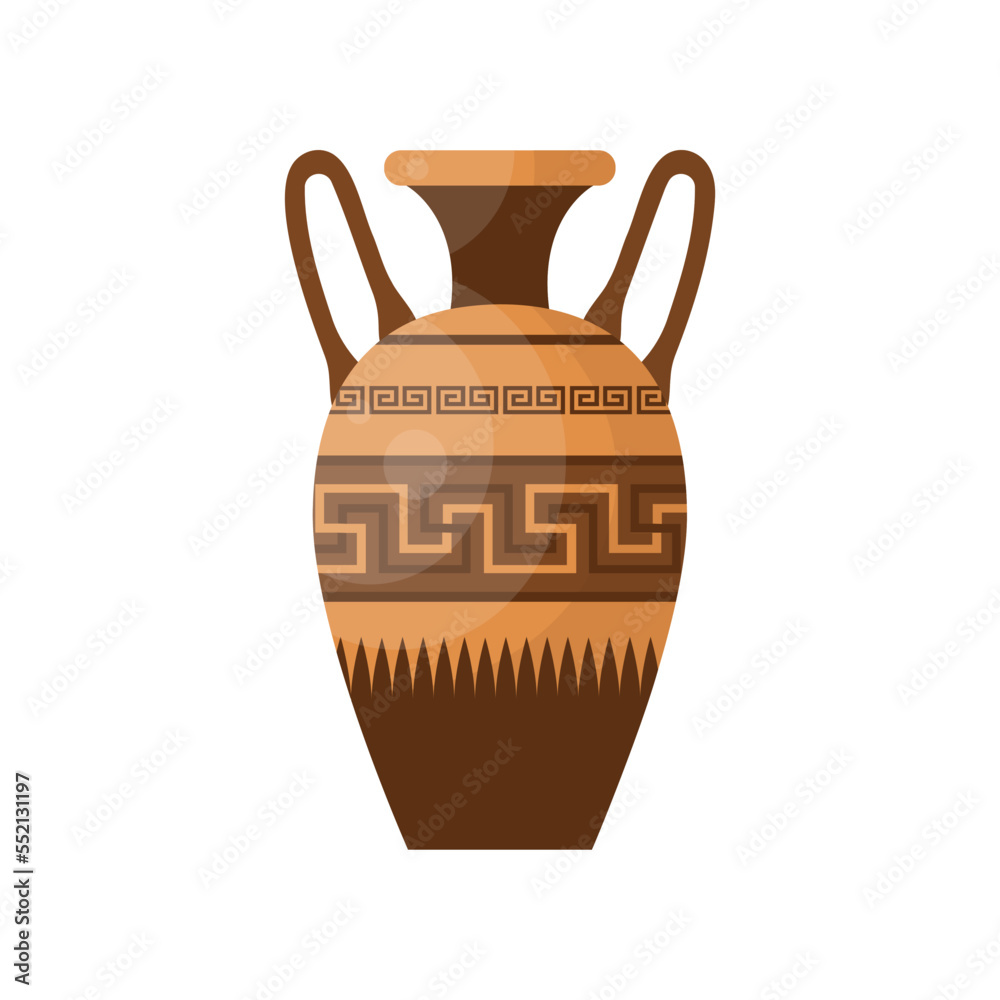 Jug with meander ornament for oil and liquids. Ancient Greek pottery and vases cartoon illustration. Grecian earthenware concept