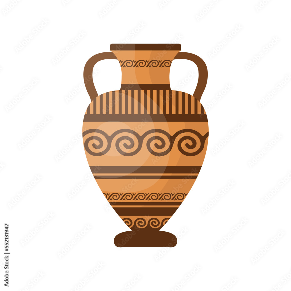 Ornate vase for oil and liquids. Ancient Greek pottery and vases cartoon illustration. Grecian earthenware concept