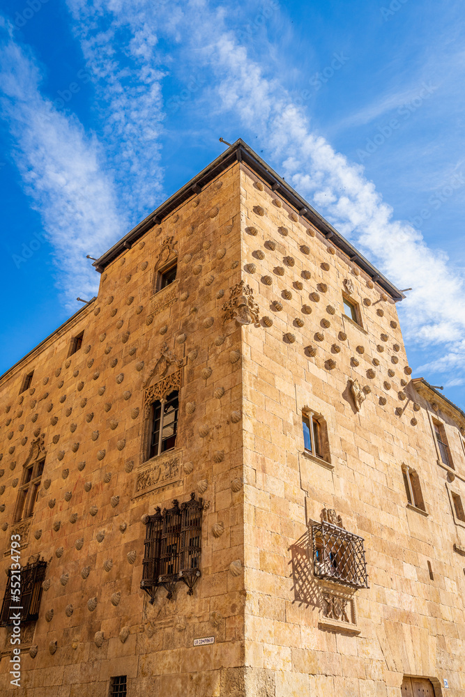 View of the Casa de las Conchas, in the city of Salamanca, in Spain.