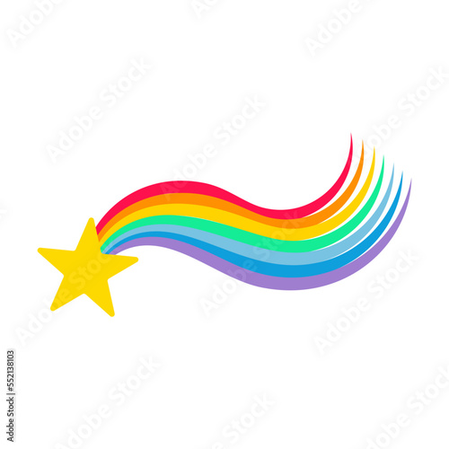 Star with a rainbow tail vector illustration. Cute cloud and sun cartoon character isolated on white background