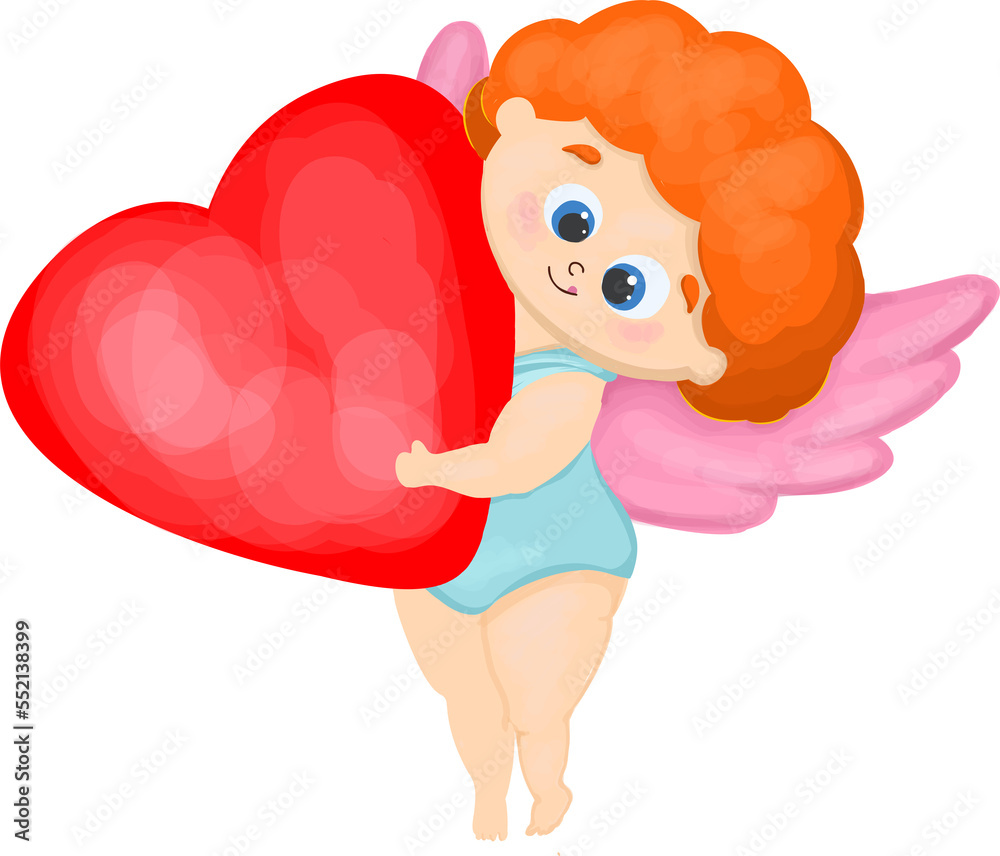 angel cupid character. Cupid is holding a red heart. valentine's assistant valentine's day decor.Red heart. angel cupid character. Cupid is holding a red heart. valentine's assistant valentine's day decor.Red heart.