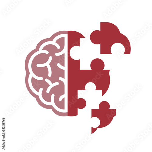 Mind, thought, psychology and mental illness concept. Vector flat color icon illustration. Symbol of creative thinking, brainstorming and dementia.
